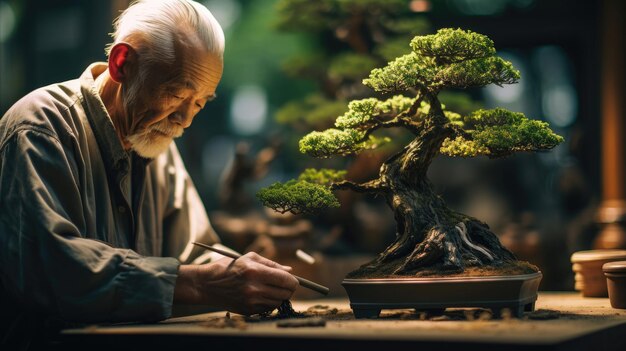 Photo contemplative japanese bonsai artistry