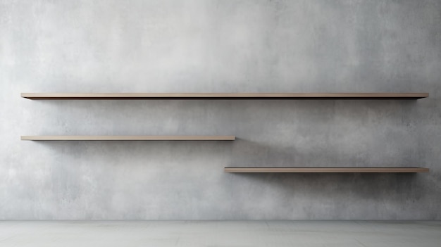 Contemplative Minimalism 3d Wooden Shelves On Grey Concrete Wall