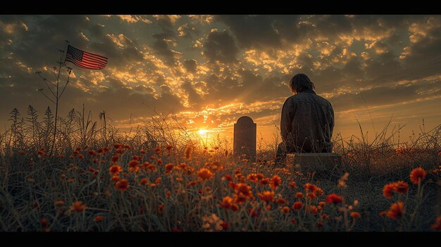 Photo a contemplative scene of lone figure wallpaper