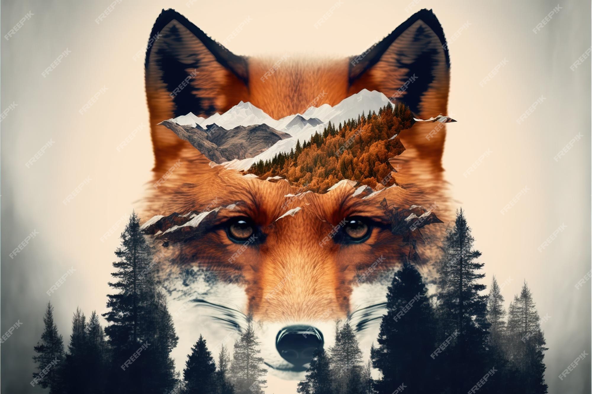 Premium Photo  Contemporary abstract art double exposure of red fox and  forest landscape superb