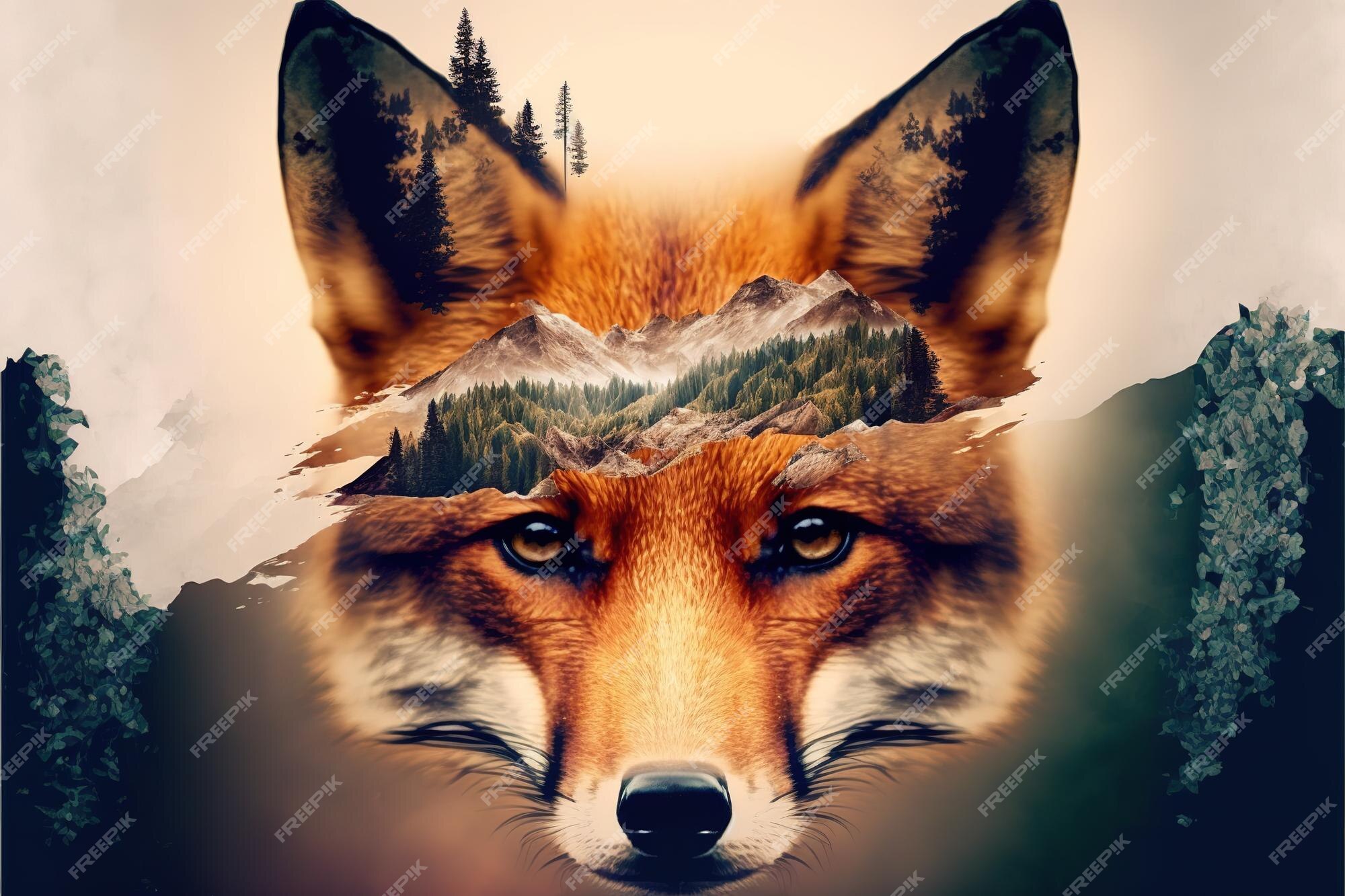 Premium Photo  Contemporary abstract art double exposure of red fox and  forest landscape superb