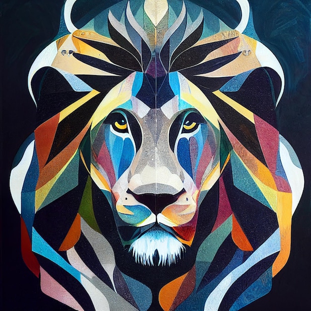 Contemporary abstract art of a lion active palette symmetry 3D illustration