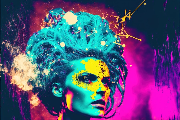 Contemporary abstract portrait of psychedelic cyberpunk girl