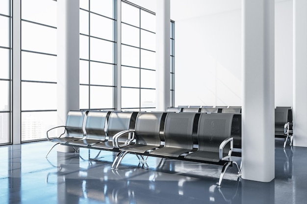 写真 椅子のある現代的な空港待合室