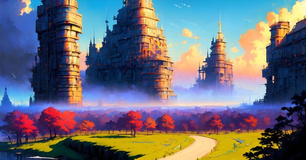 Contemporary Anime Landscape Digital Painting Wall art Generative AI