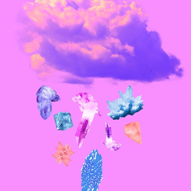 Foto collage di arte contemporanea. pioggia di cristallo. design minimale