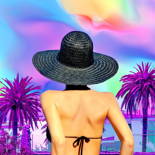 Contemporary art collage. fashion beach lover lady. vacation style