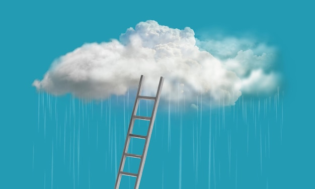 푹신한 구름의 현대 미술 콜라주 계단 청춘의 환상