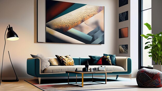 Contemporary art gallery wall in a modern living room