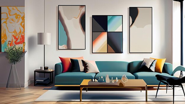 Contemporary art gallery wall in a modern living room