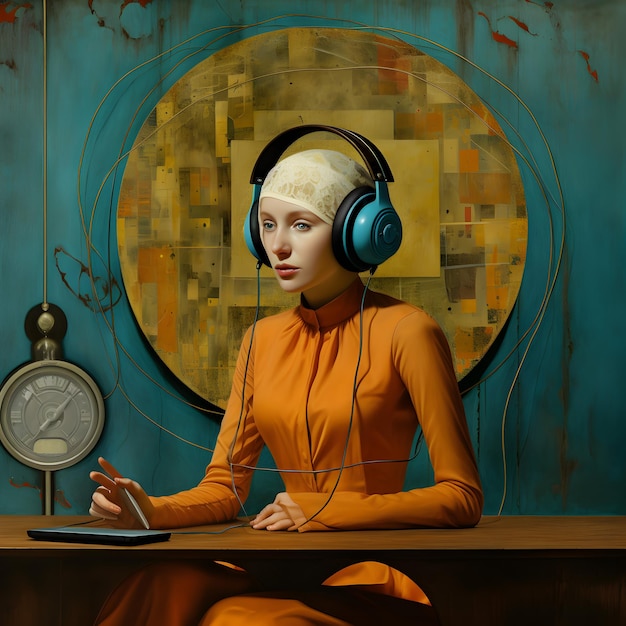 Photo contemporary art of a girl listening to music