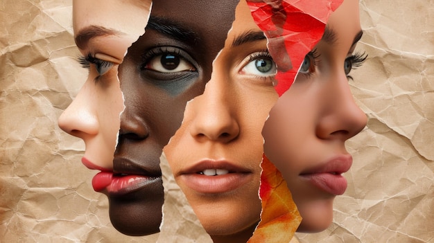 現代美術 現代デザイン カレードスコープ 女性の形 異なる人種の顔 色