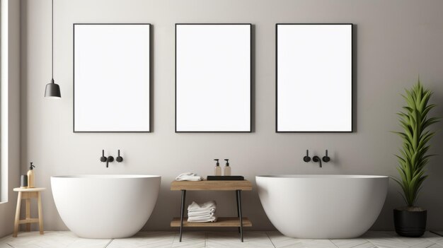 Photo contemporary bathroom design with minimalist art and earthy color palette