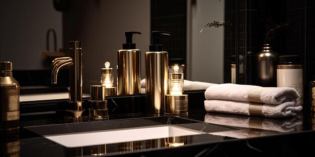 contemporary bathroom with bottles and some lighting 3d