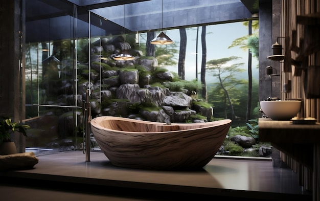 Contemporary Bathroom with Nature Inspired Elements Generative AI
