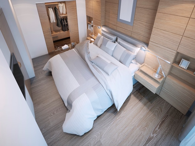 마스터 침대가있는 현대적인 침실 디자인