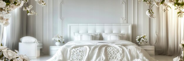 Contemporary Bedroom Elegance Modern Design with Cozy Bedding Soft Pillows and Warm Lamp Lighting