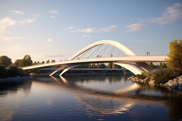 A contemporary bridge spanning a river with modern 00054 03