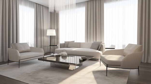 Contemporary Chic Modern Minimalist Living Room Generative AI