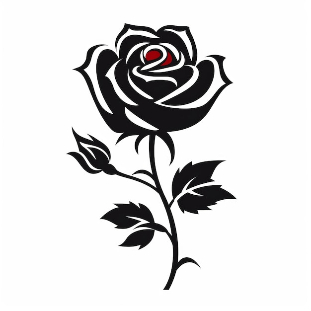 Contemporary Chicano Black Rose Silhouette On White Background