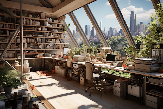 Photo contemporary citybased home workspace