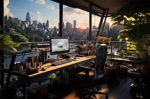 Photo contemporary citybased home workspace