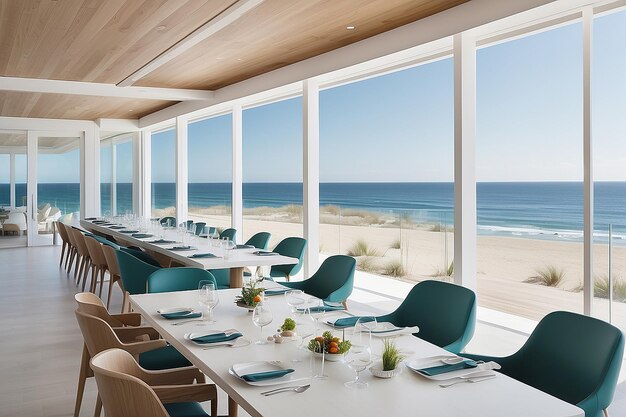 Photo contemporary coastal dining oceanfront views minimalist luxury seaside gastronomy