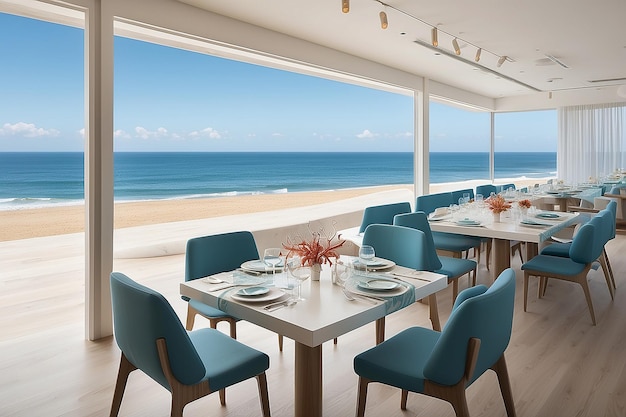 현대적 인 해안 식사 해변 전망 미니멀리즘 럭셔리 해변 요리