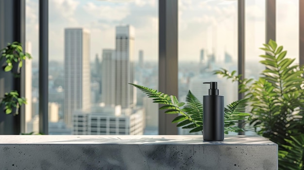 Contemporary Cologne Bottle with Matte Black Finish in Urban Apartment