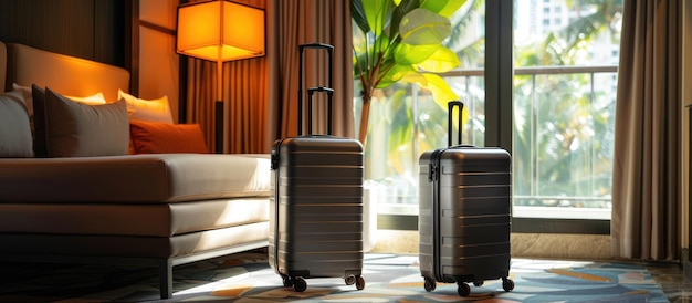 Photo contemporary compact luggage at a hotel