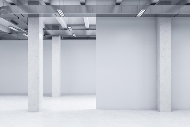 Contemporary concrete interior with columns