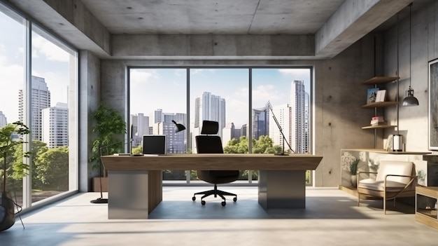 Contemporary concrete office interior with city view