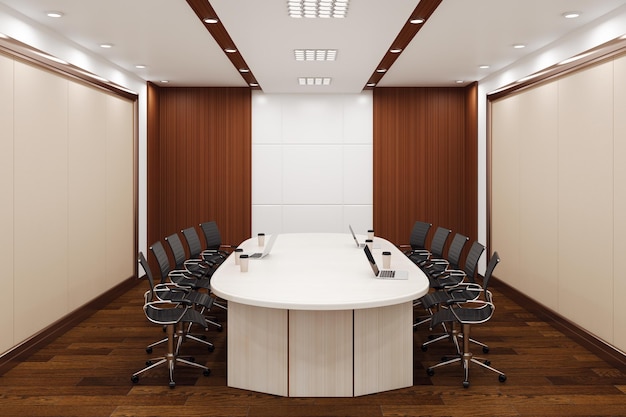 Contemporary conference room with empty banners