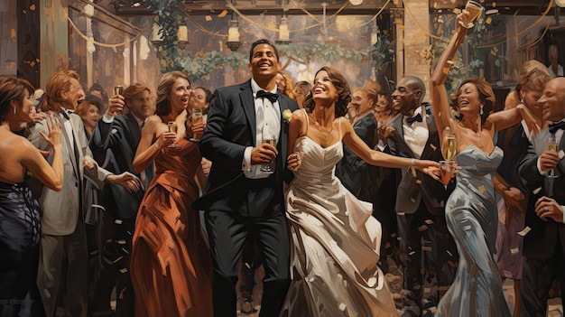 Contemporary couples dancing at a lively wedding reception