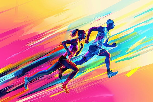 Photo contemporary design of athlete runners training