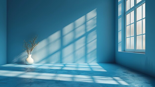 contemporary design minimalistic abstract light blue background with shadow and light from windows