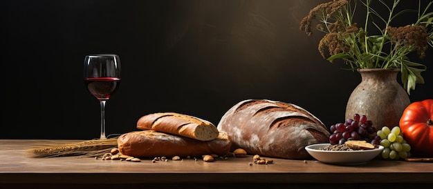 Photo contemporary dining table with wine bread and water