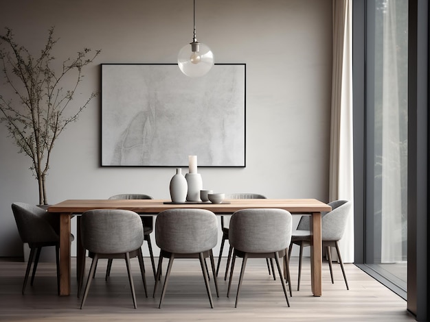 Contemporary dinner space in a calming grey dining room AI Generation