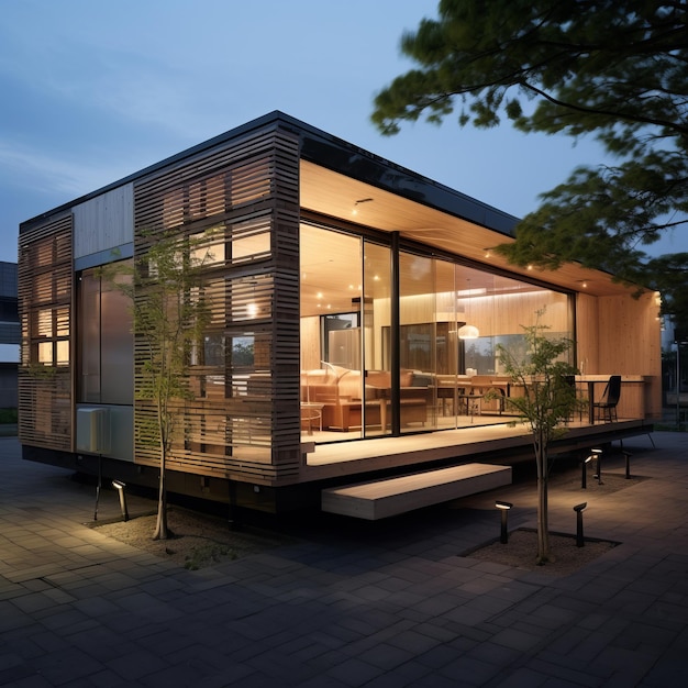 Contemporary Elegance Exploring the Japanese Modern Trailer House with Wooden Lattice