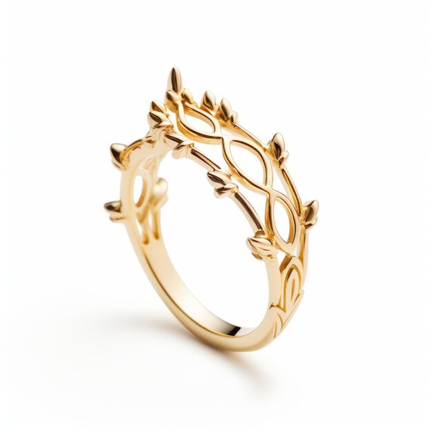 Photo contemporary fairy tale gold ring with intricate leaf design