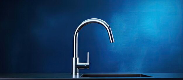 Photo contemporary faucet on dark blue backdrop