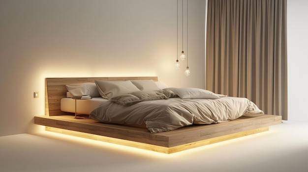 Photo contemporary floating platform bed