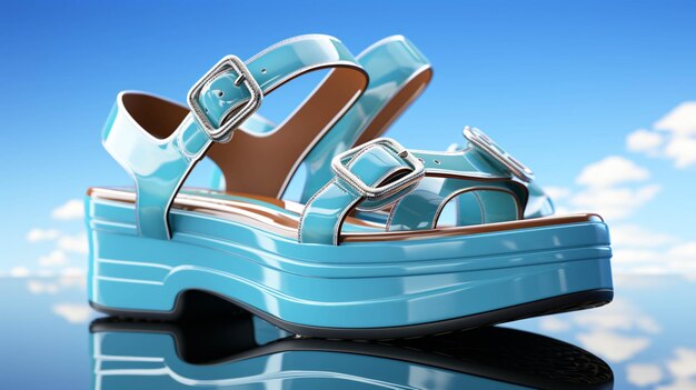 Contemporary footwear sandal on blue background