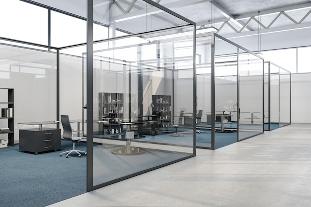 Contemporary glass boardroom with document in shelf