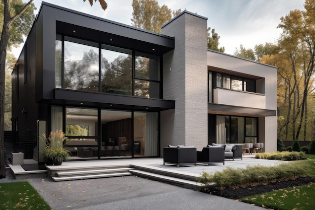 Contemporary home with sleek lines and minimalist interior design created with generative ai