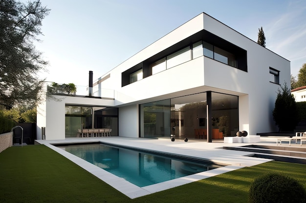 Contemporary home with sleek minimalist design and simple furnishings created with generative ai