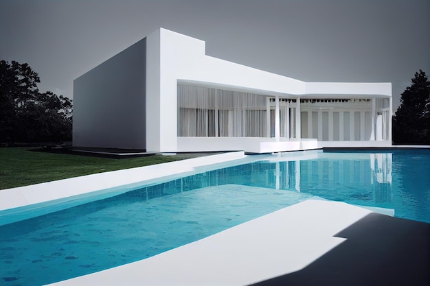 Photo contemporary house with pool pool deck at private villa 3d illustration