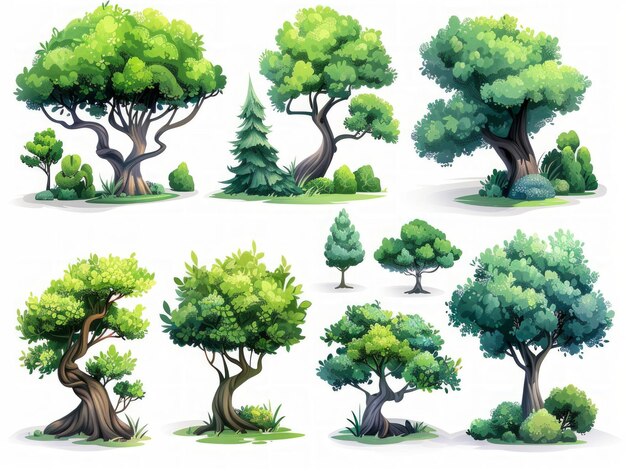 Современные иллюстрации деревьев Альстонии на белом фоне