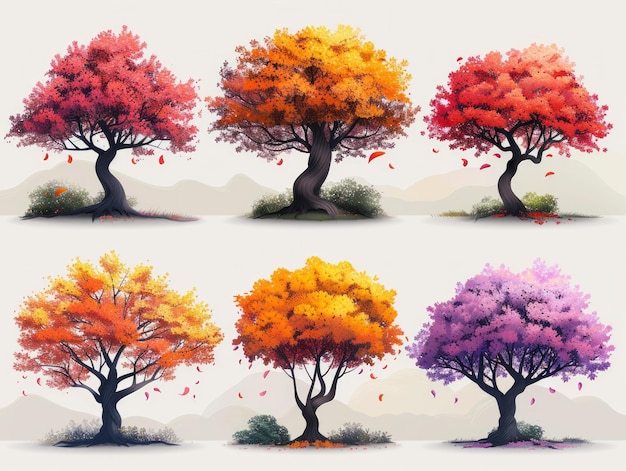 Contemporary Illustrations of Gulmohar Tree on White Background Generative AI