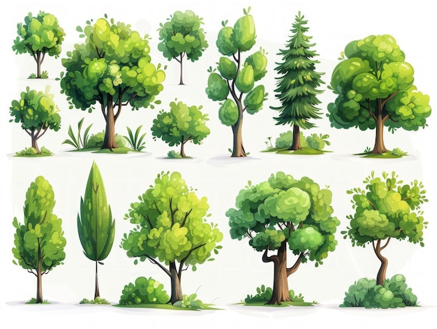 Contemporary Illustrations of Teak Trees on White Background Generative AI